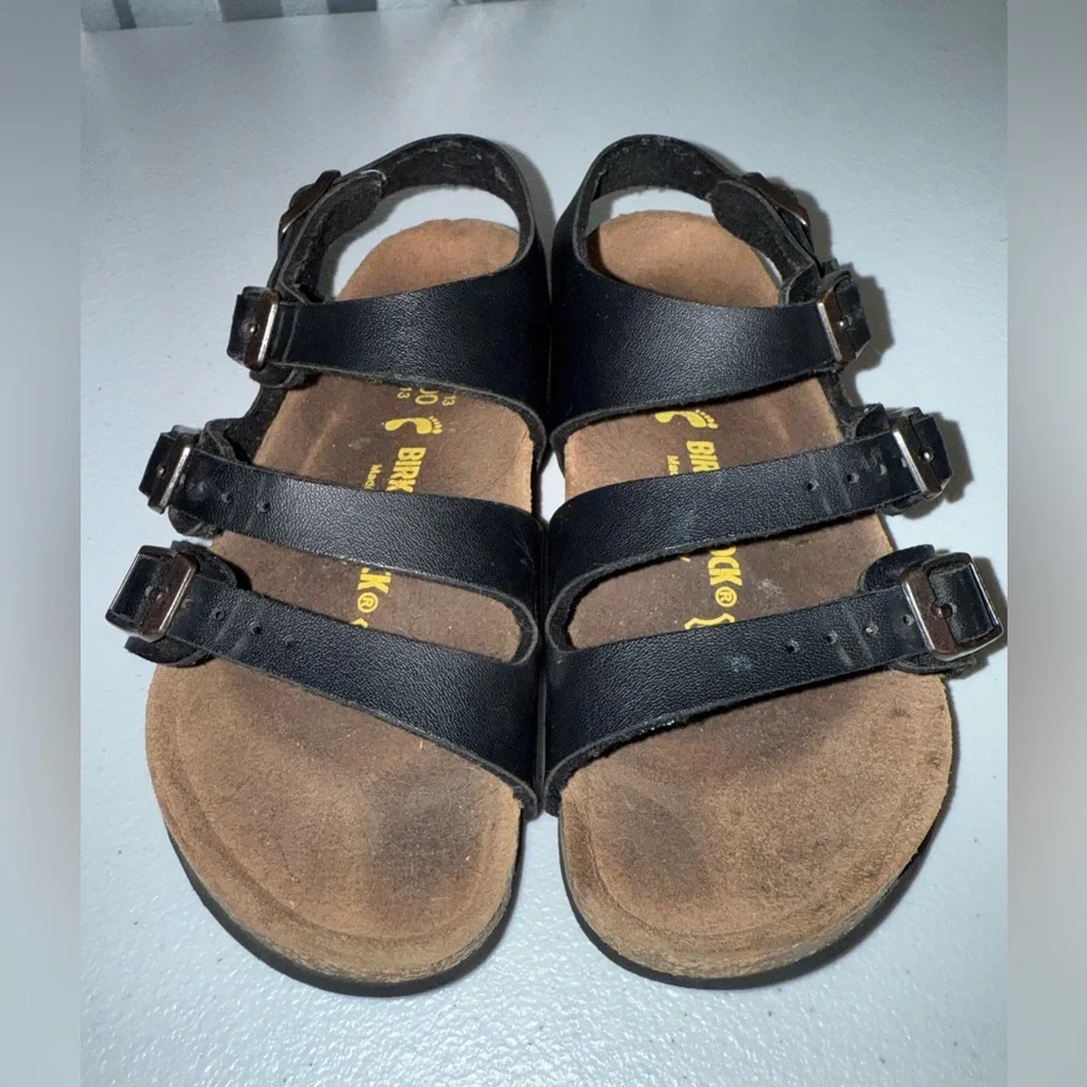 Birkenstock kids black leather three-strap slingback sandals unisex size 13